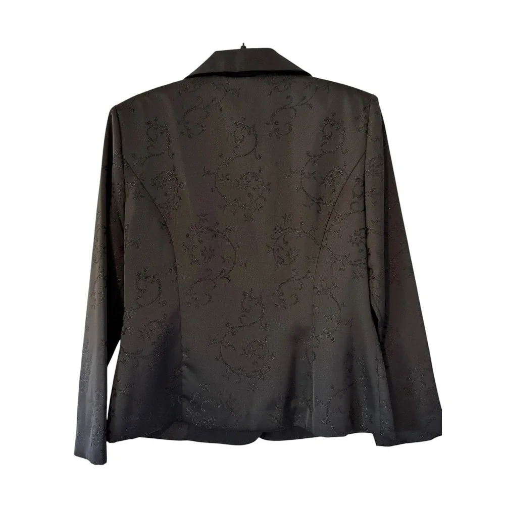 Vintage Leslie Fay Black Glitter Scroll Floral Blazer Jacket Womens Size 10